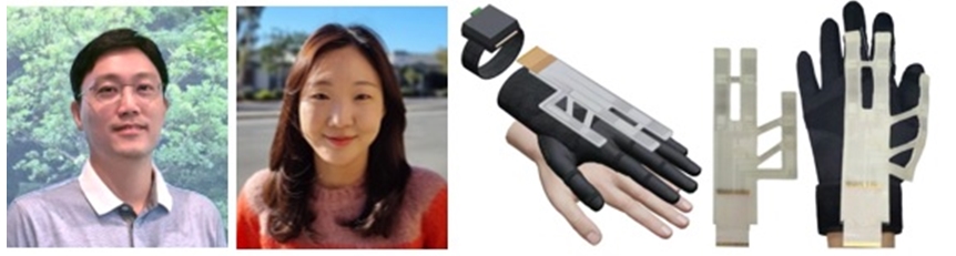 (From left) Professor Yong-Lae Park from the Department of Mechanical Engineering at Seoul National University, Dr. Myungsun Park, and the motion-sensing glove