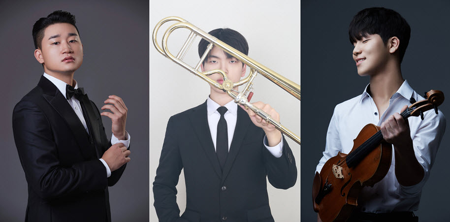 Baritone Tae-han Kim (Department of Vocal Music Alumni), Juhyeon Seo (Department of Instrumental Music Undergraduate), and Kyungsik Shin (Department of Instrumental Music Alumni)