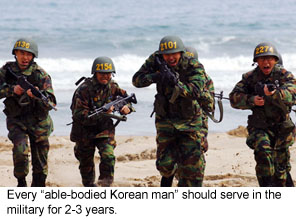 Every 'able-bodied Korean man' should serve in the military for 2-3 years