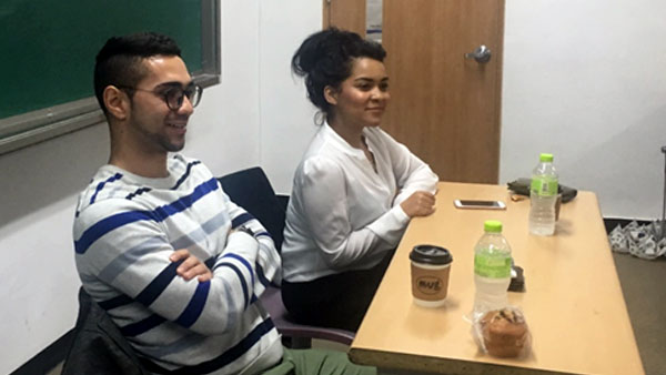 Kim Schroeder (right) and Antonio Bompart (left) interviewed by students of Raymond Salcedo’s class